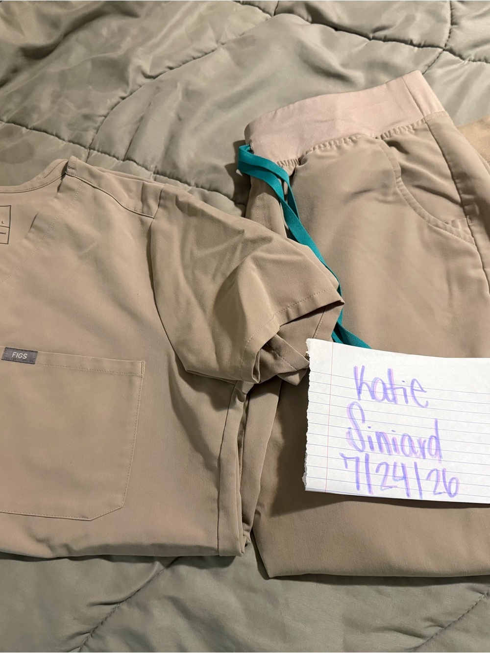 FIGS Tan Scrub Top and Jogger Set